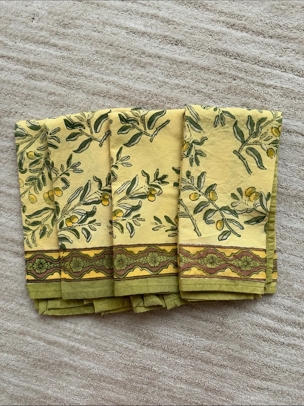 Set of 4 Couleur Nature Olive Tree Napkins Yellow/Green Designed by Bruno Lamy
